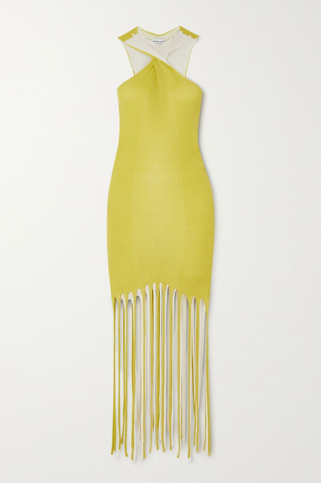 Fringed ribbed cotton and silk-blend halterneck dress - 1