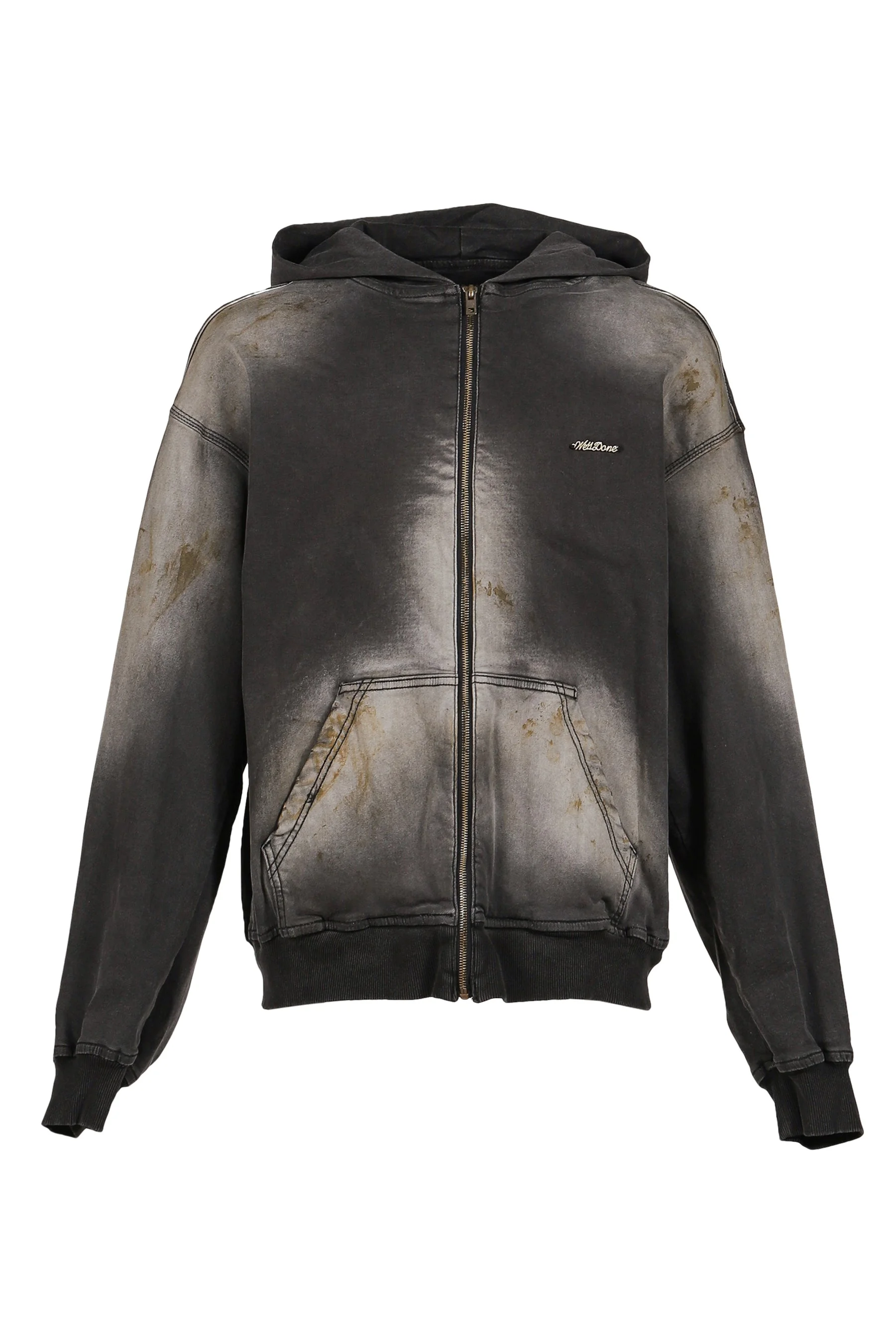 BLACK DIRTY-WASH HOODIE ZIP-UP / BLK - 1