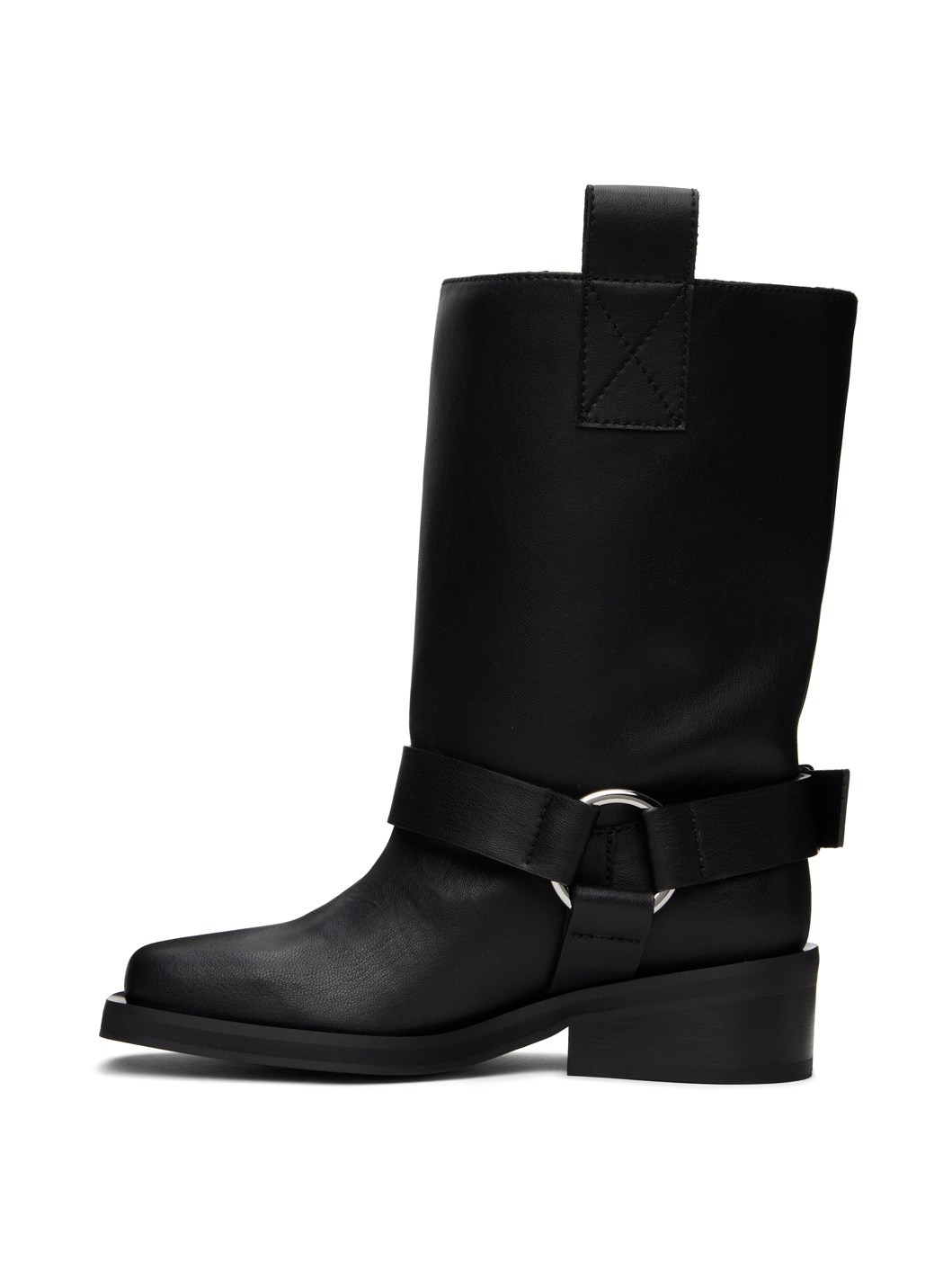 Black Mid Shaft Biker Boots - 3