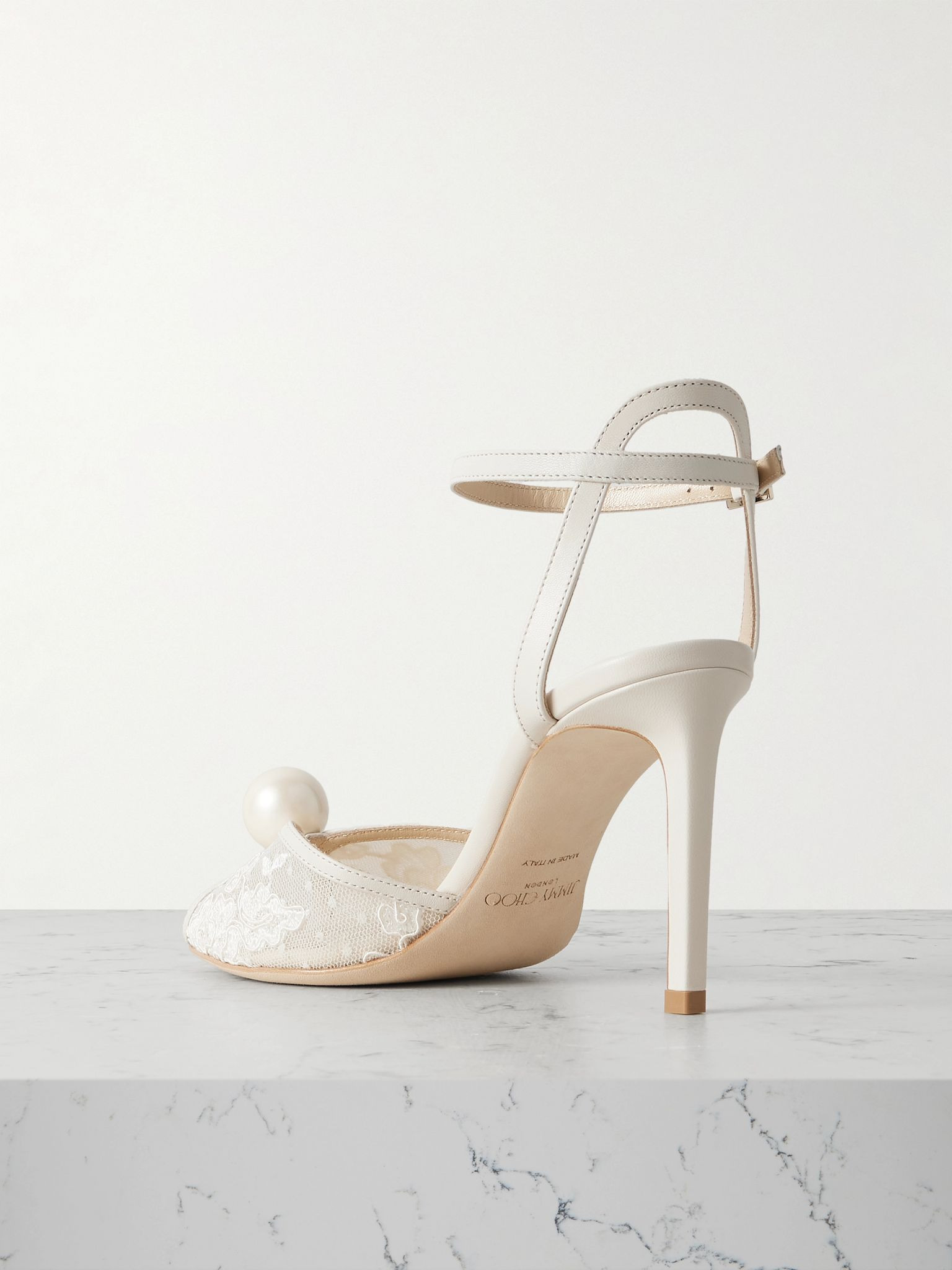 Sacora 85 embellished leather-trimmed lace sandals Ivory - 3