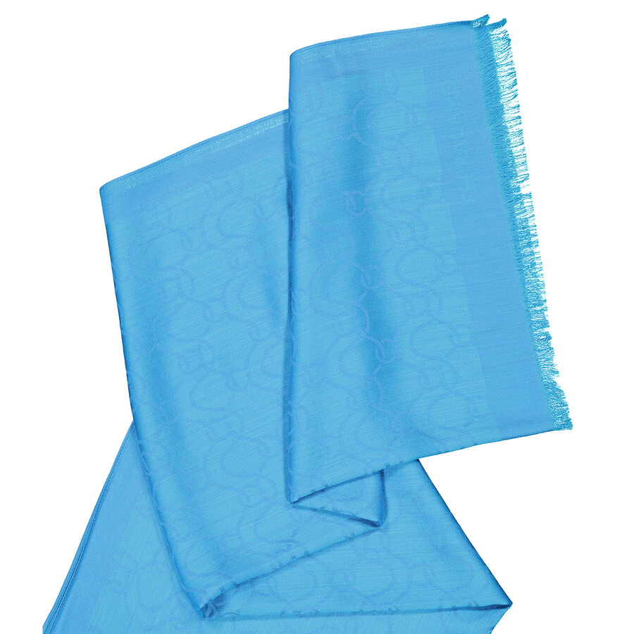 Ferragamo Ladies Blue Oblong Jacquard Scarf - 5