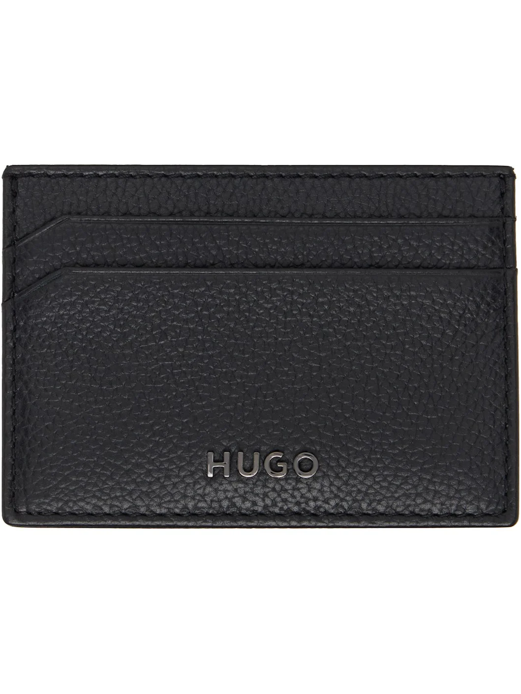 Black Logo Detail Graiend-Leather Card Holder - 1
