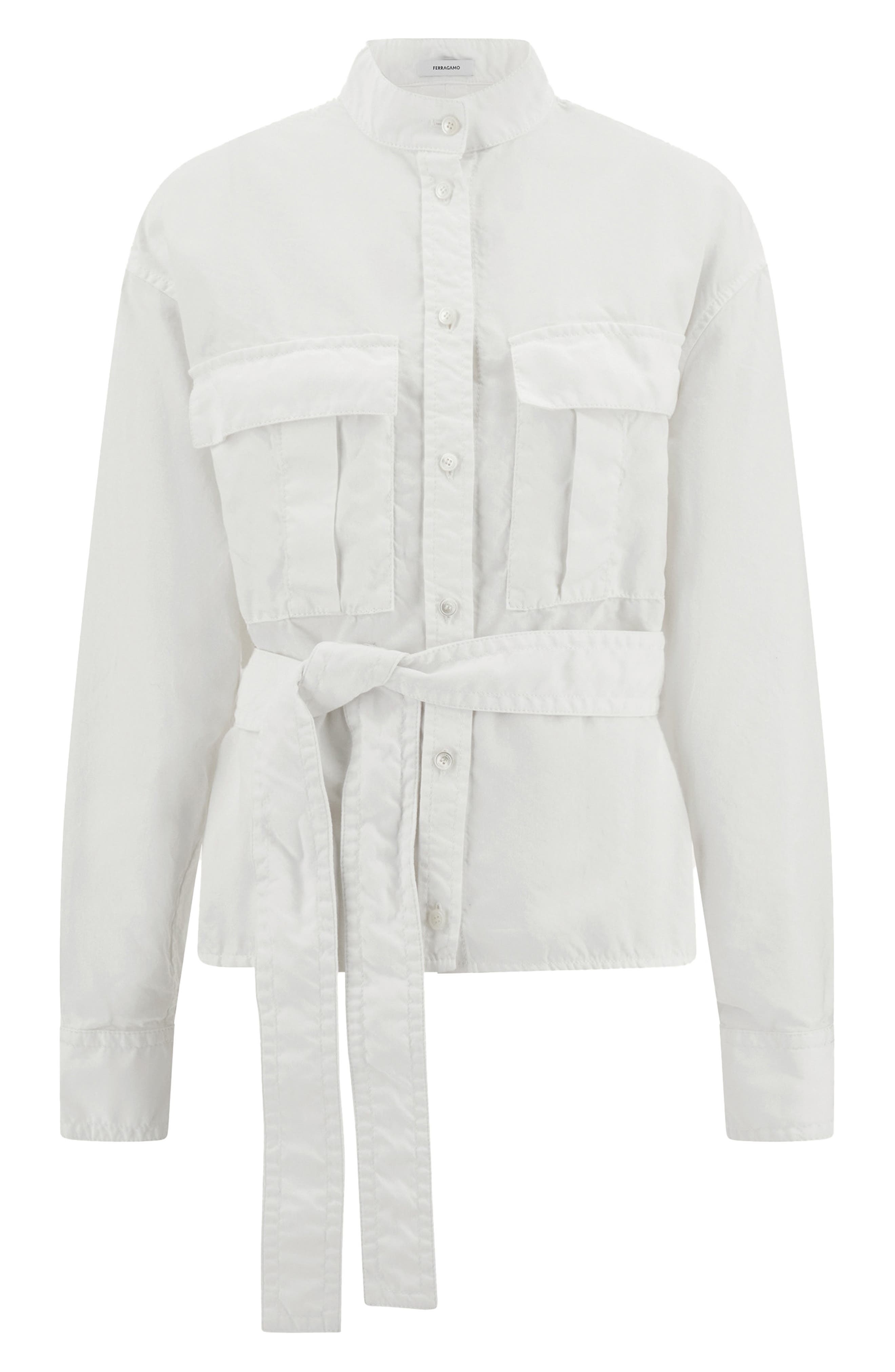 FERRAGAMO Saharan Belted Cotton Blend Button-Up Shirt in Mascarpone at Nordstrom - 2