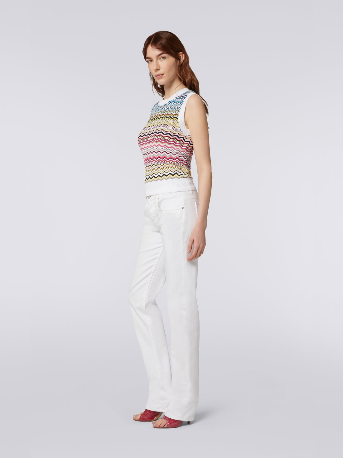 Sleeveless Cotton and viscose dégradé zigzag top - 3