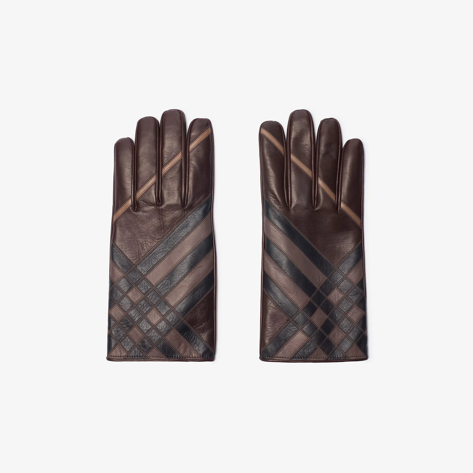 Check Intarsia Leather Gloves - 1