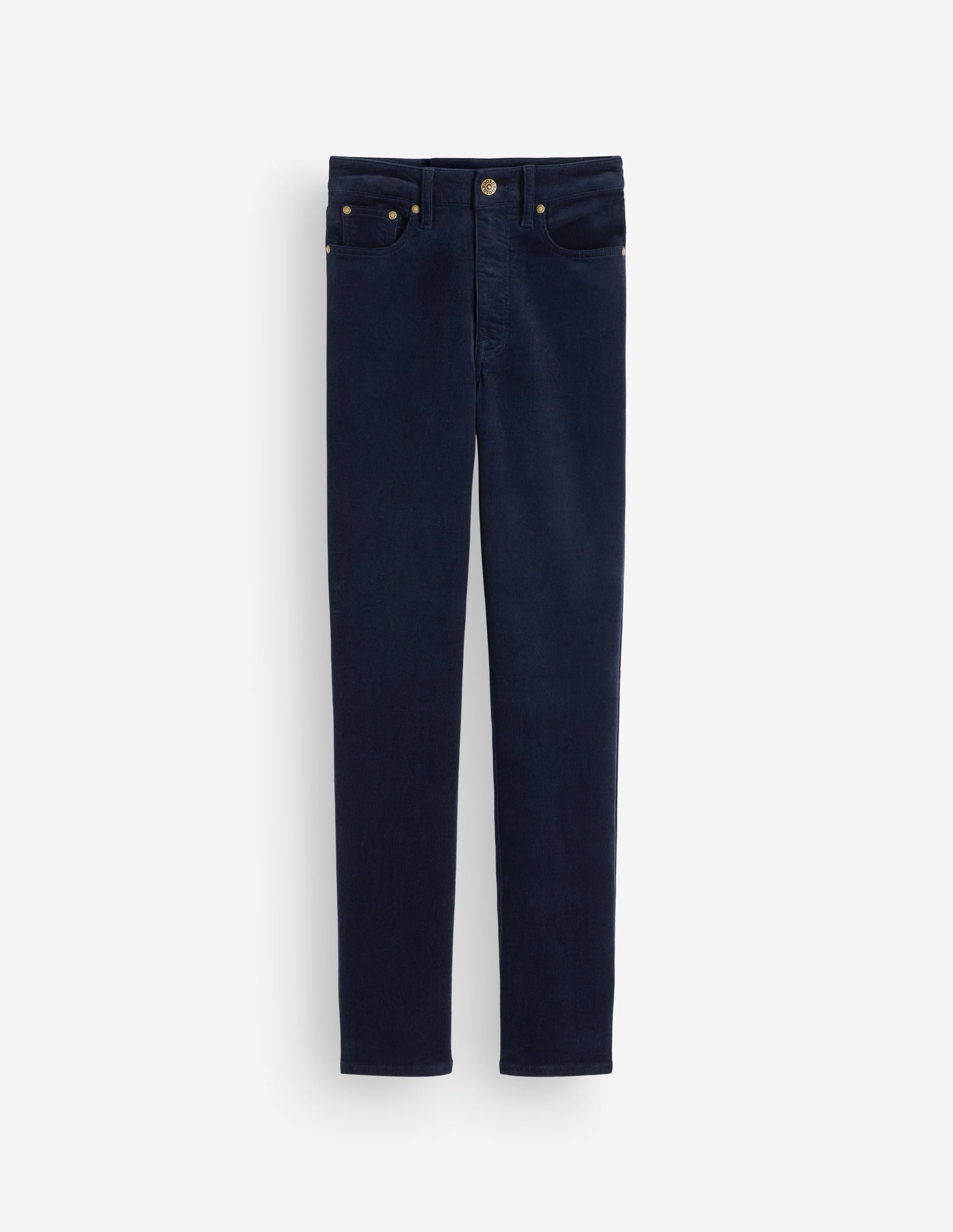High Rise Cord Slim Jeans-Navy - 1