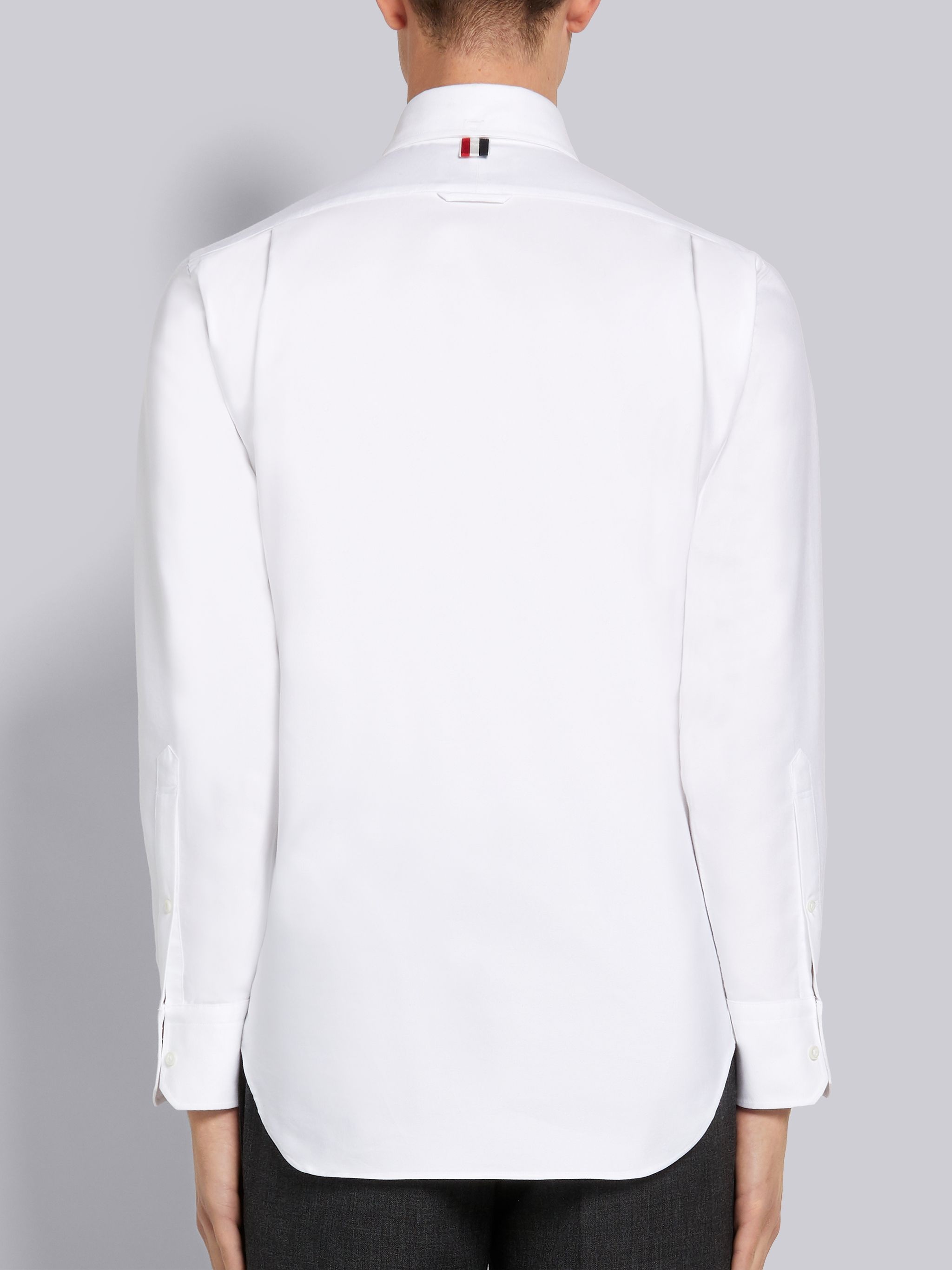 White Oxford Hairline Embroidery Long Sleeve Classic Button Down Shirt - 4