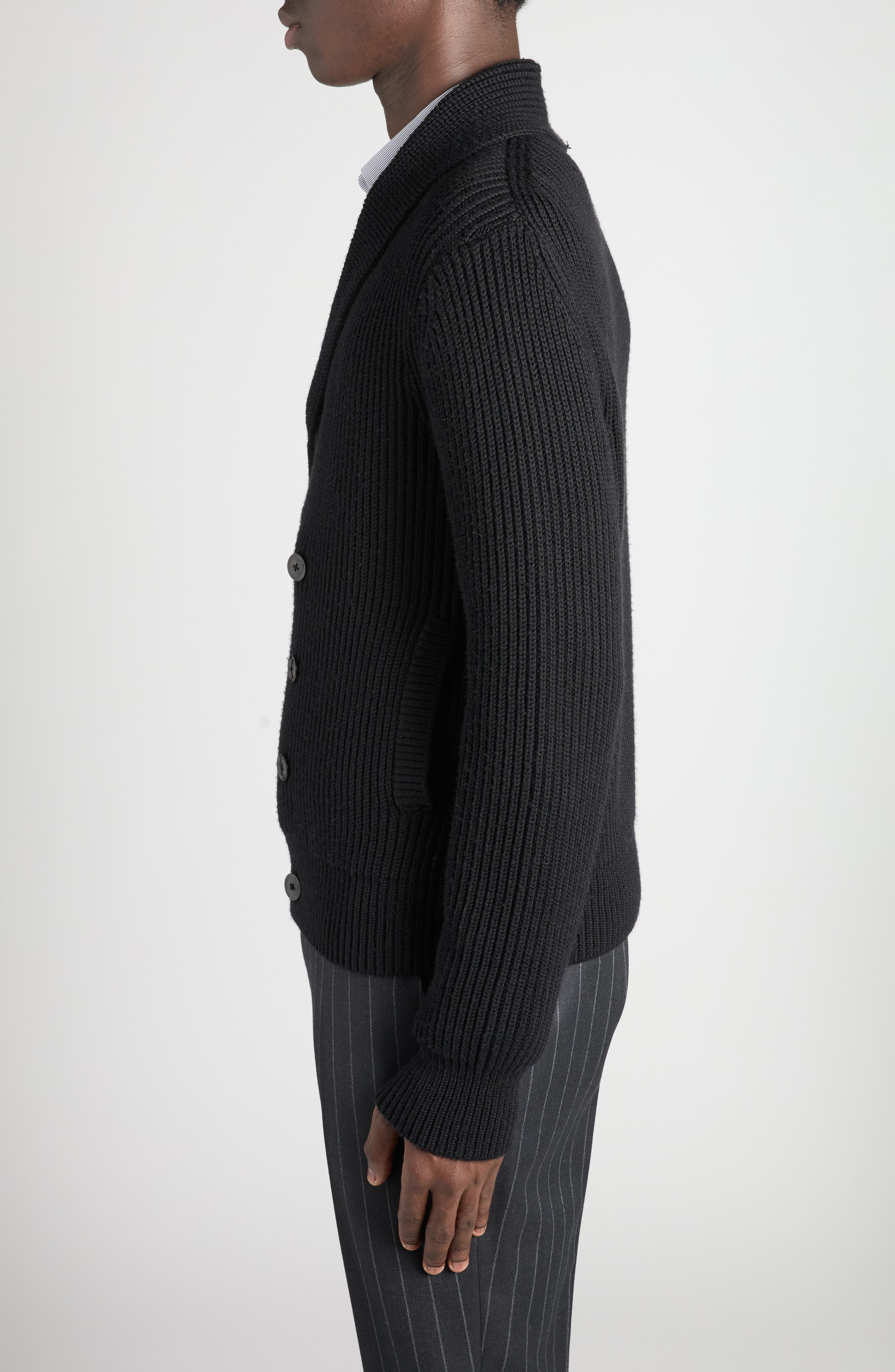 TOM FORD Double Breasted Shawl Collar Wool & Silk Cardigan in Lb999 Black at Nordstrom - 3
