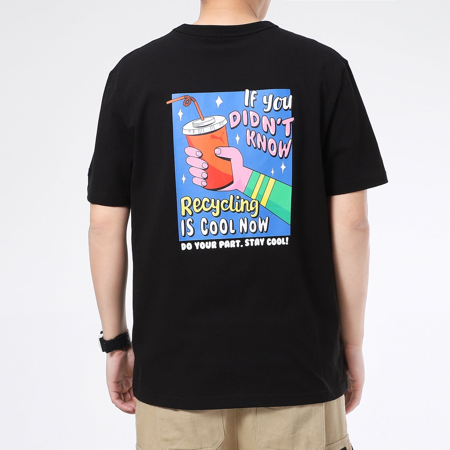 PUMA Downtown Graphic Tee 'Black Blue Pink' 531335-01 - 3