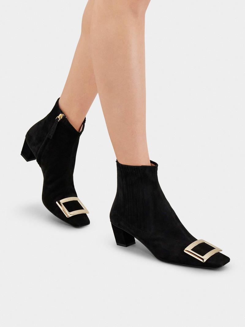 Roger Vivier Belle Vivier Metal Buckle Chelsea Booties in Suede outlook