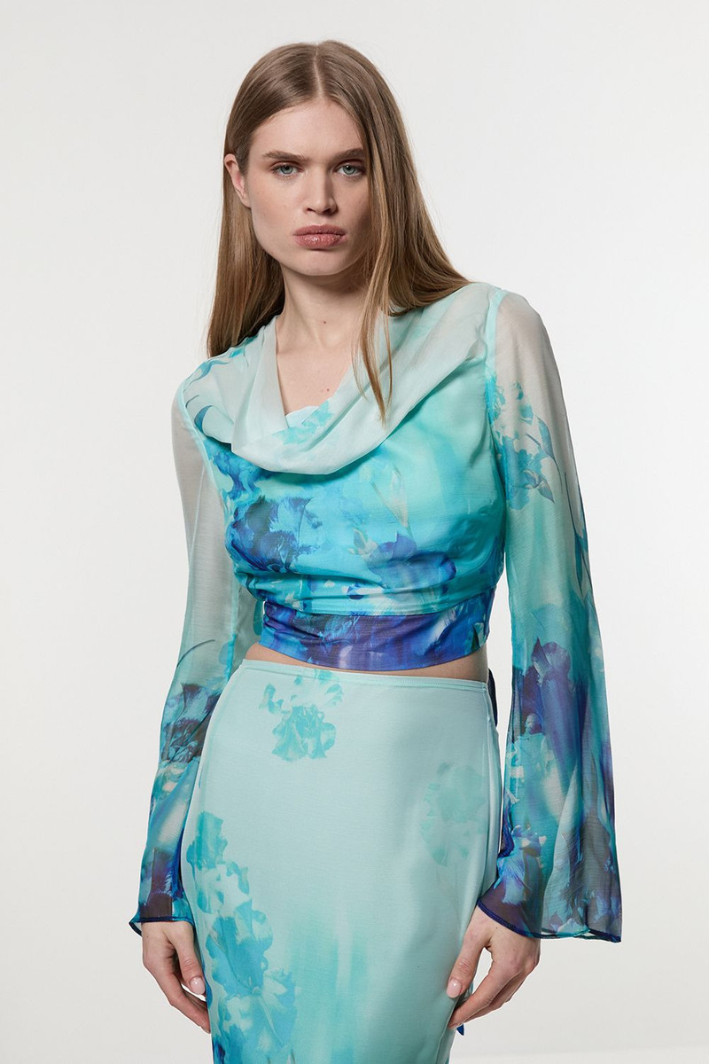 Ombre Floral Cowl Front Woven Top 1