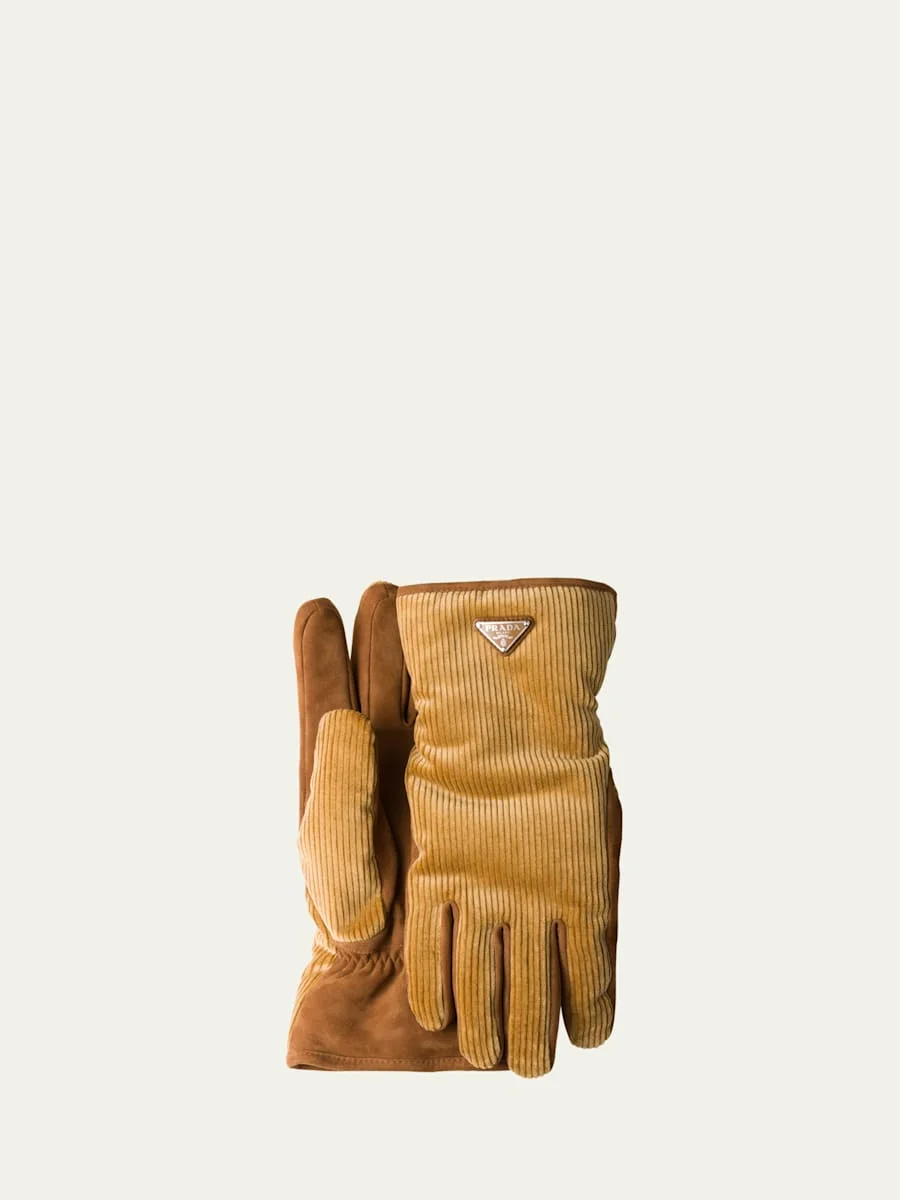 Men's Velluto Coste Corduroy and Suede Gloves - 1