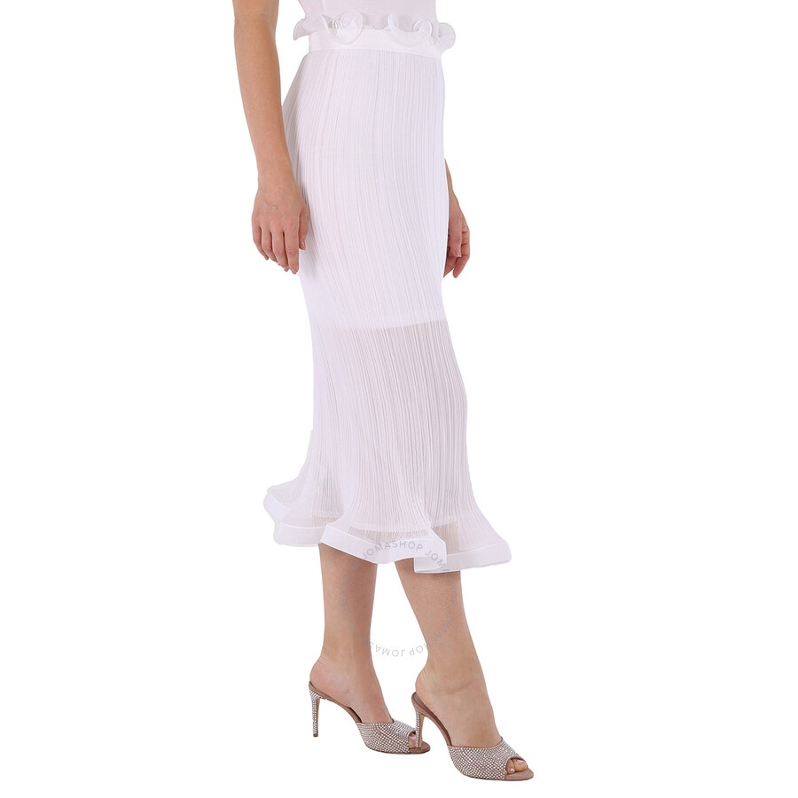 Burberry Ladies Optic White Plisse Ruffle Detail Skirt - 4