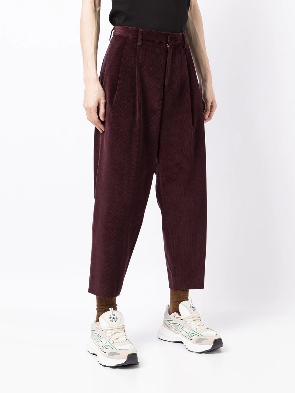 cropped tapered-leg corduroy trousers - 3