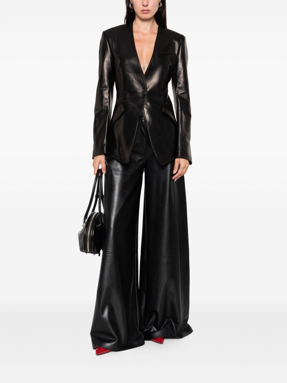 single-breasted calfskin leather jacket - 2