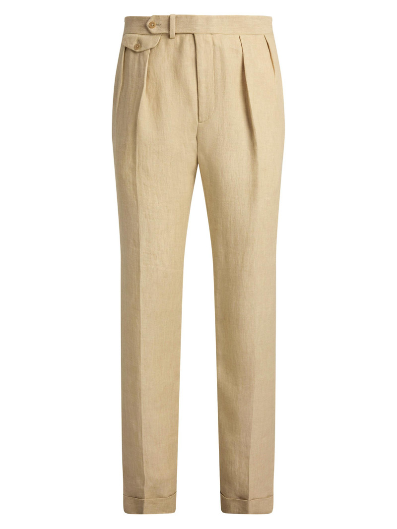 Men's Pleated Linen Straight-Leg Trousers - Sand 1