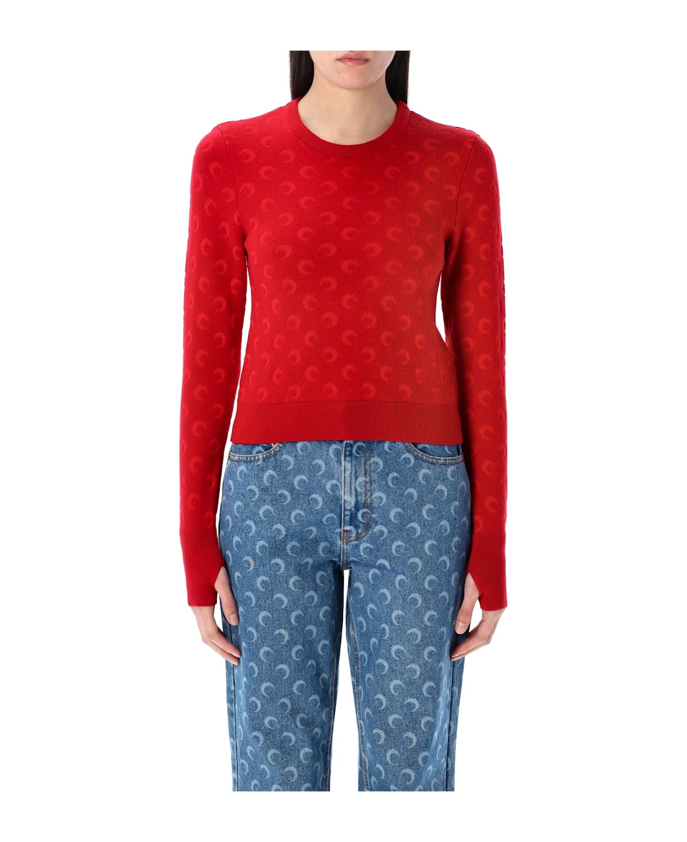 Moon Jacquard Knit Fitted Sweater - 1