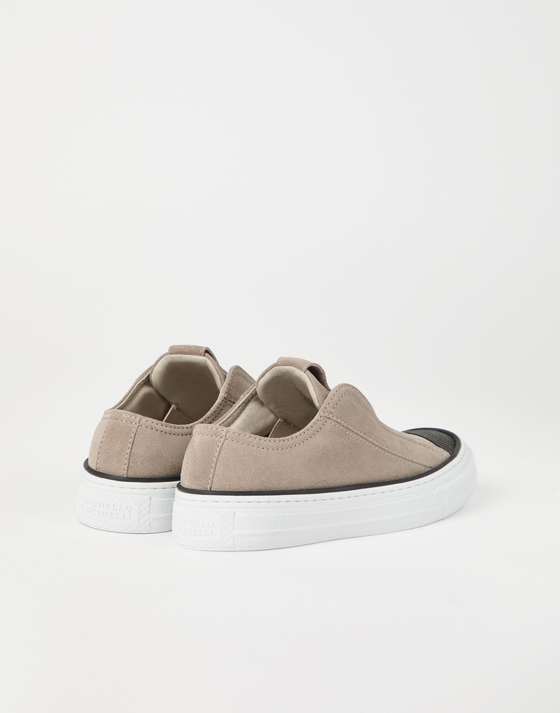 Brunello Cucinelli Suede slip-on sneakers with precious toe outlook