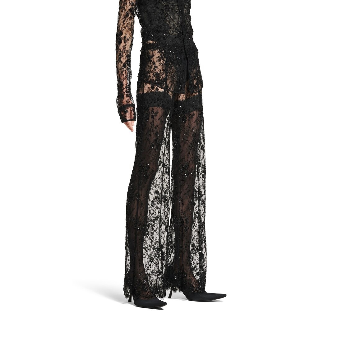 Women's Embroidered Lace Pants in Black - 5