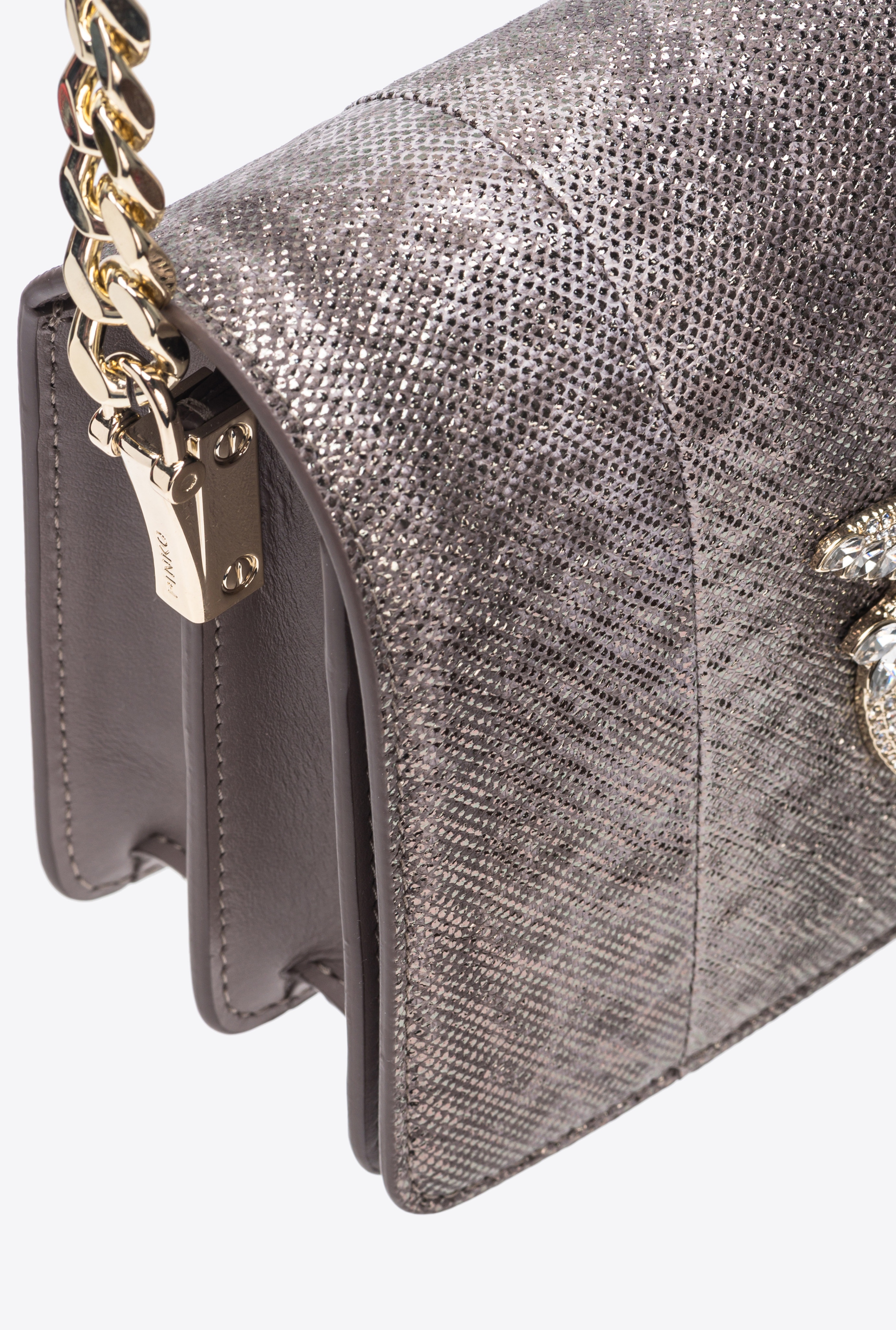 PINKO GALLERIA MINI CLICK CROSSBODY BAG IN GLITTERY REPTILE LEATHER - 7