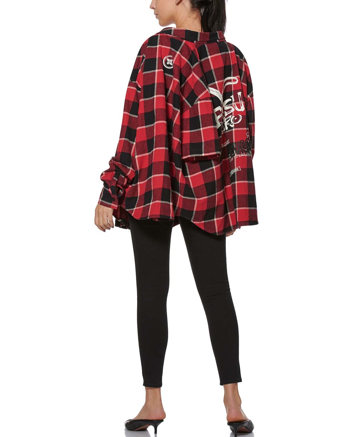 Calligraphy Print Asymmetric Flannel Shirt - 5