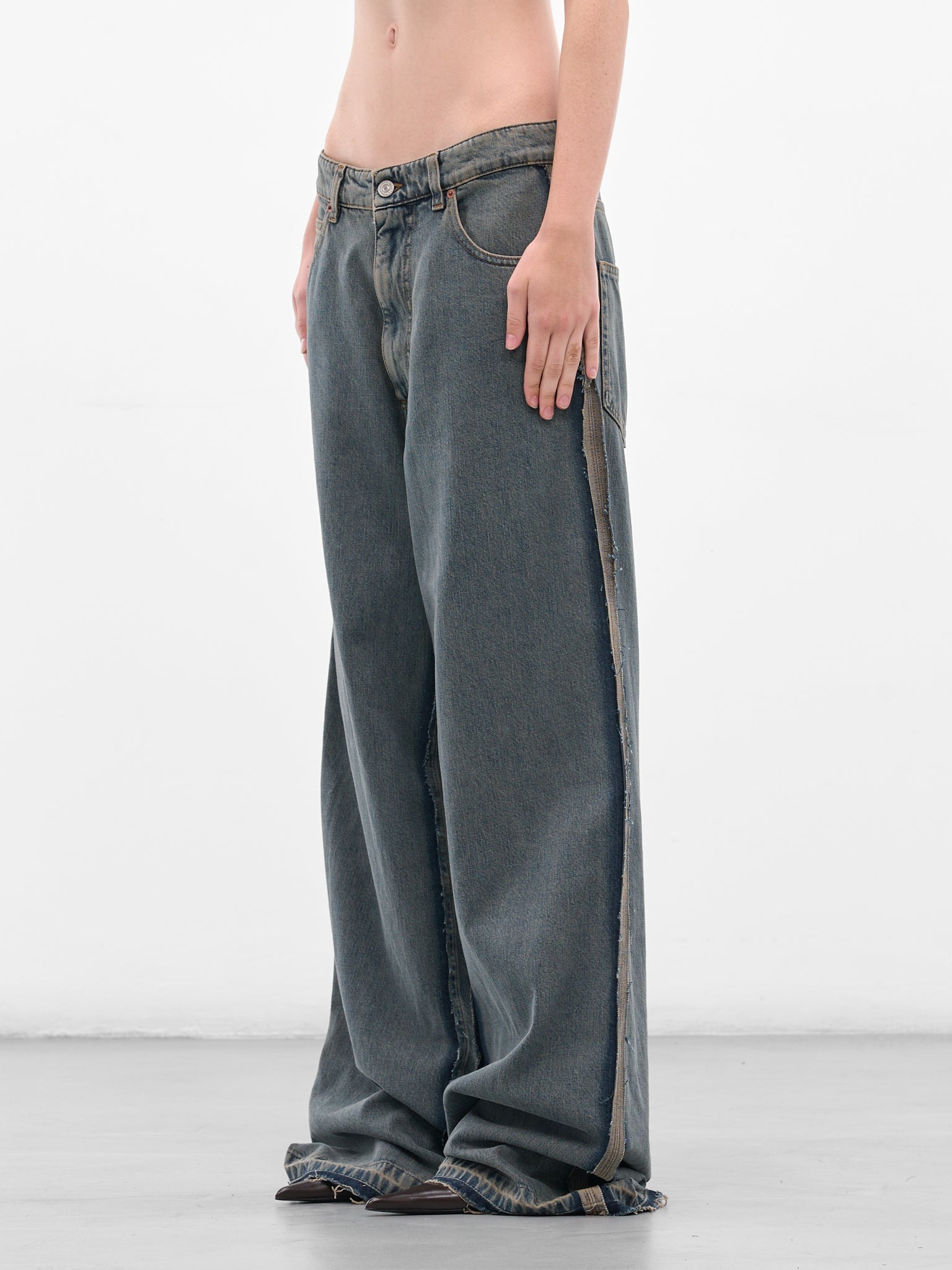 Blue Denim Deconstructed Baggy Jeans - 2