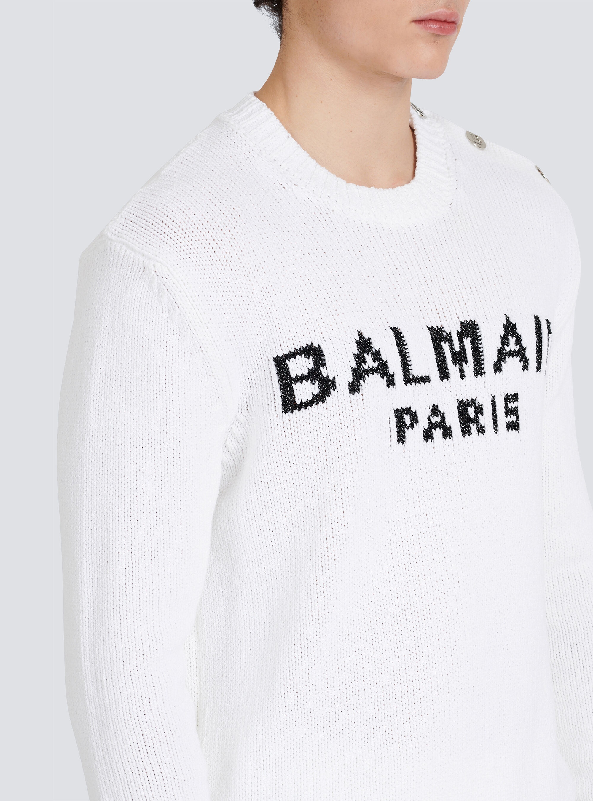 Cotton sweater with embroidered Balmain Paris logo - 7