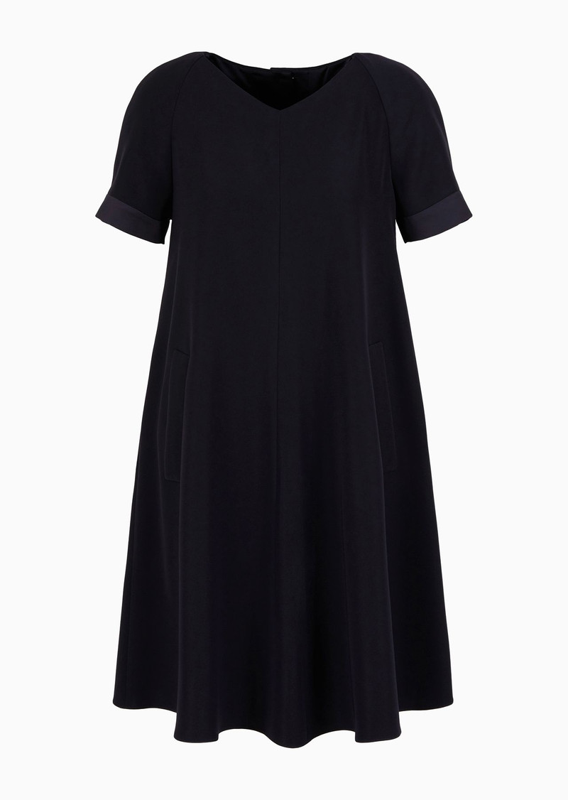 Tech cady flared dress with satin insert 1