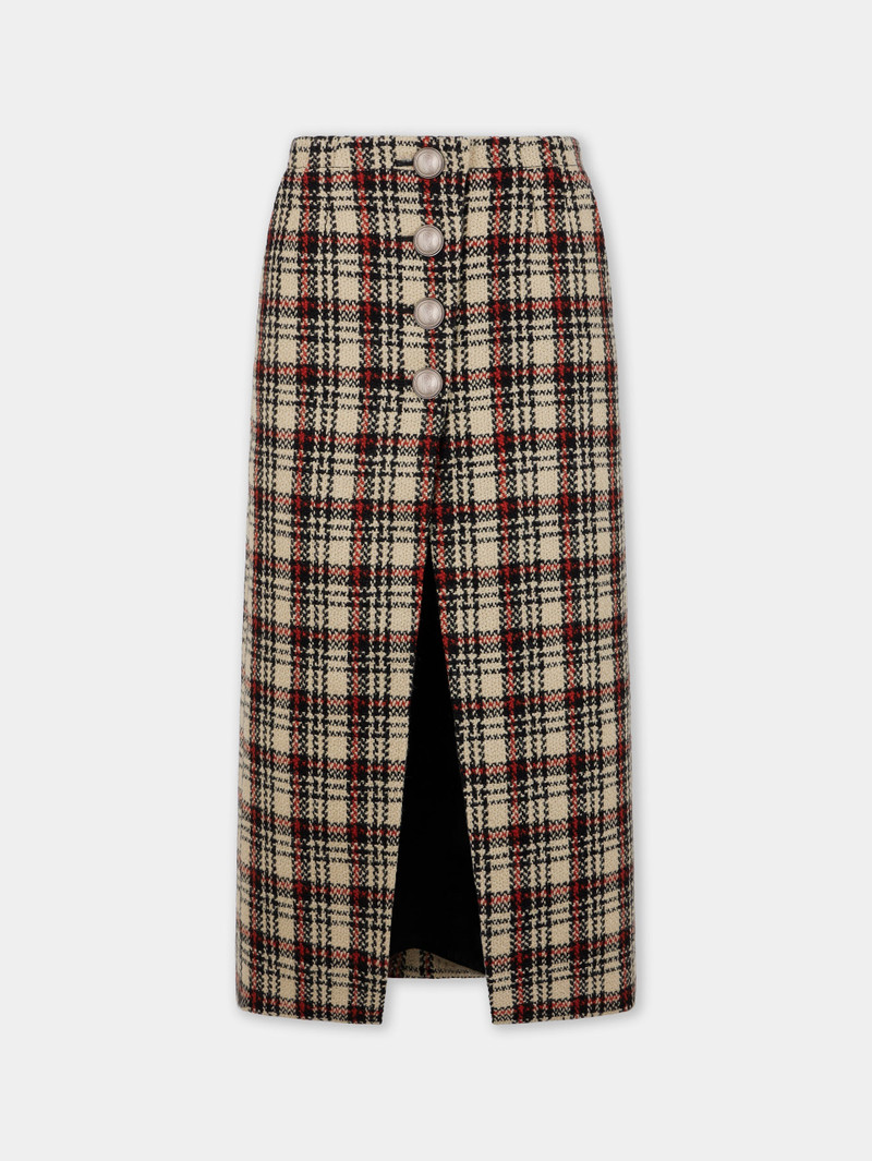 LONG SKIRT IN WOOL TARTAN - 1