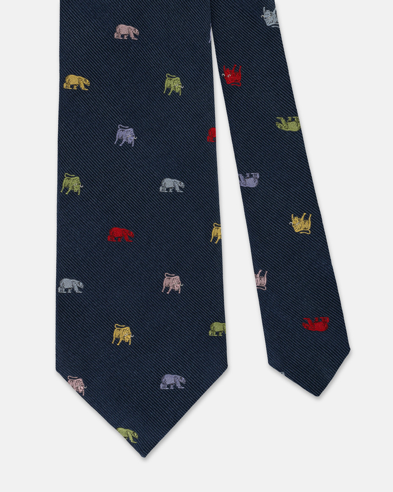J. PRESS MADE-IN-ENGLAND NAVY WITH MULTI BULL AND BEAR CLUB TIE outlook