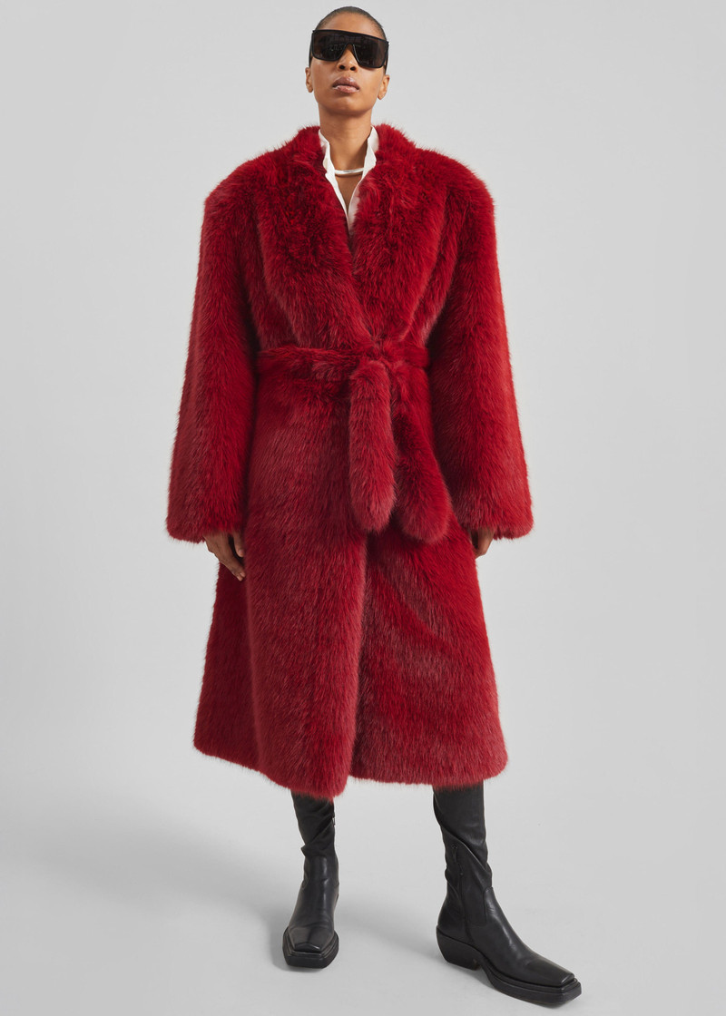 Destiny Padded Faux Fur Coat - Red 4