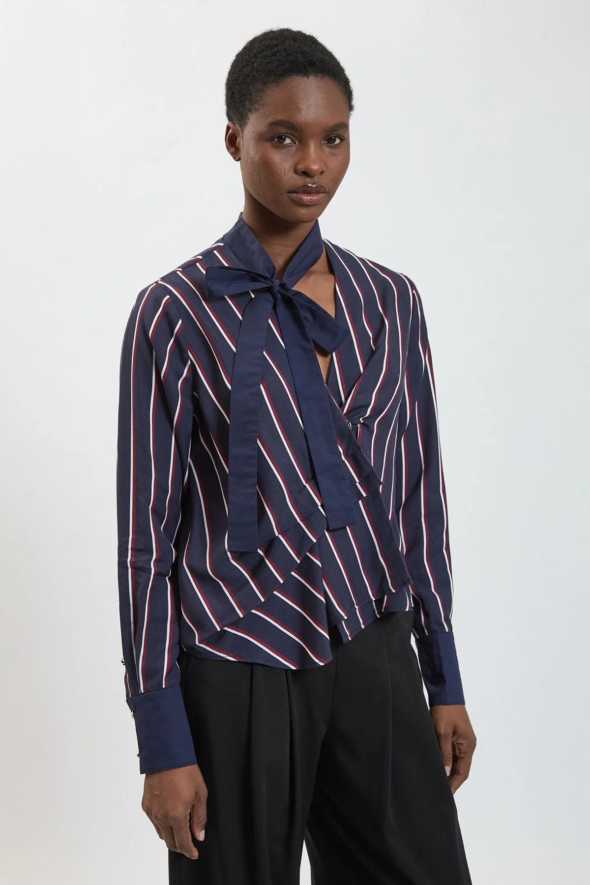 Stripe Viscose Linen Wrap Shirt - 1