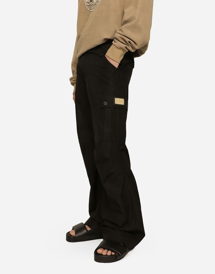 Cotton cargo pants with brand plate - 4