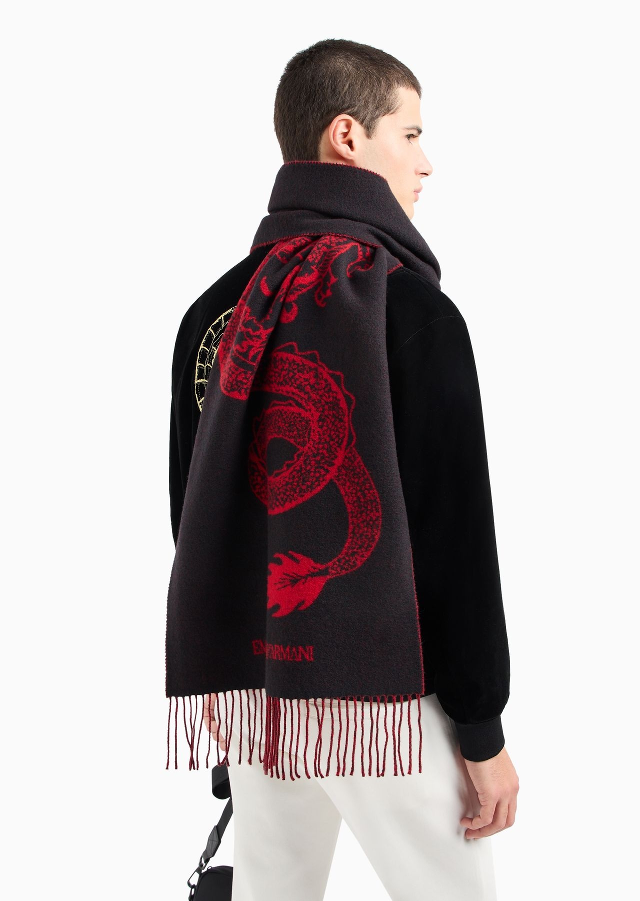 virgin-wool scarf with jacquard dragon - 3