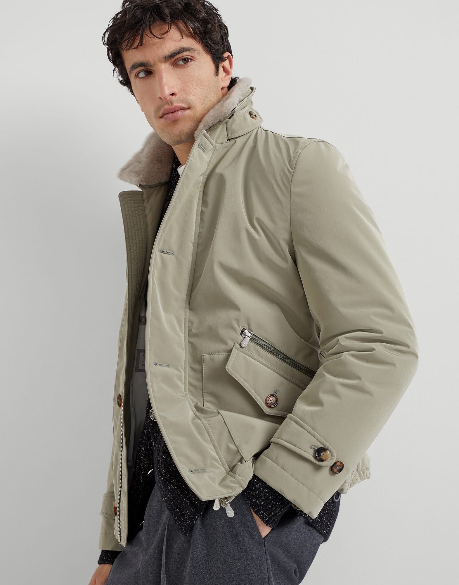 Bonded nylon outerwear jacket with detachable shearling insert and Thermore® padding - 4