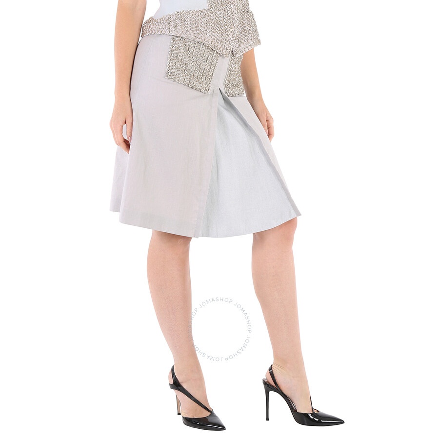 Burberry Ladies Grey Melange Crystal Embroidered Box Pleated Midi Skirt - 4