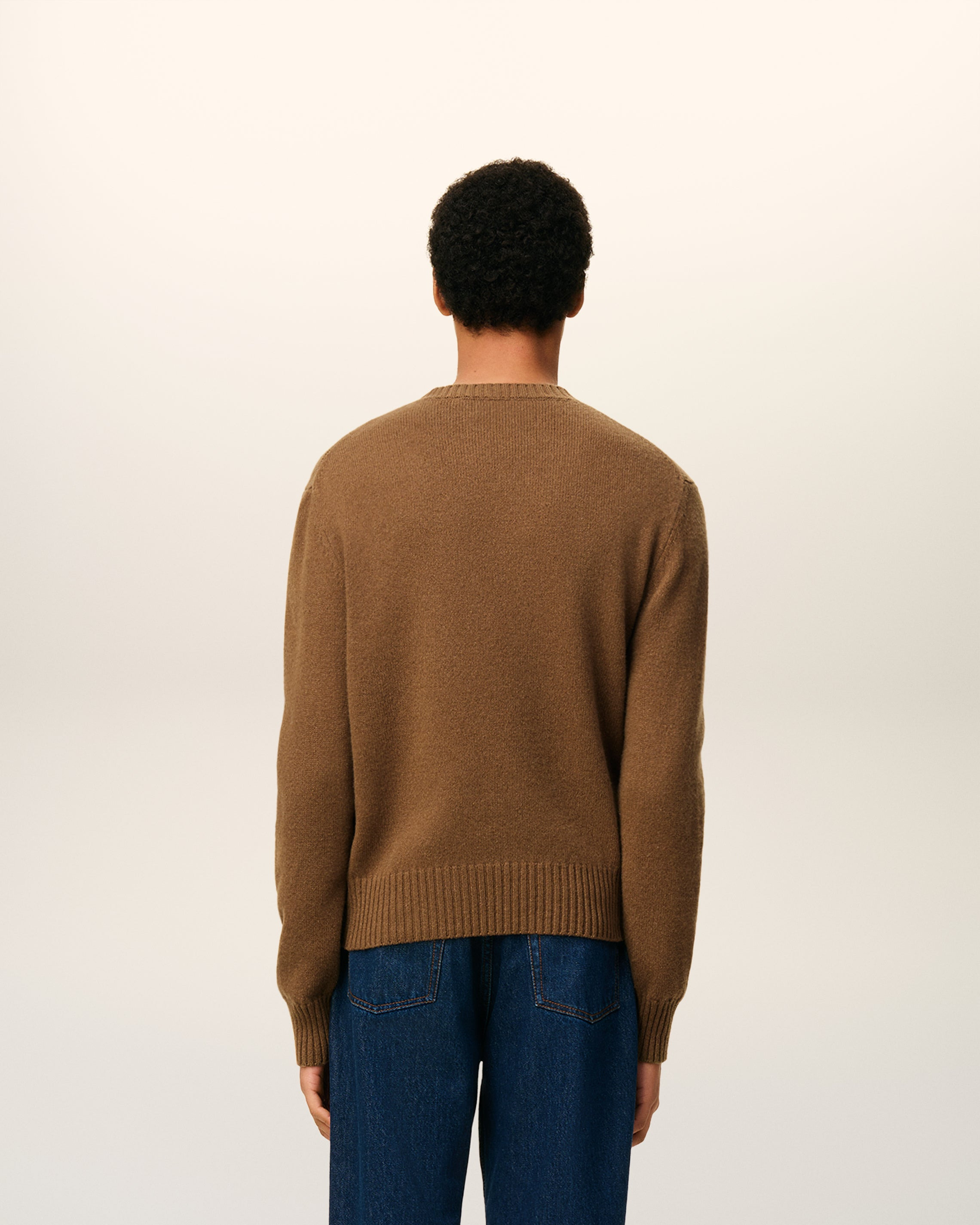 BROWN CASHMERE AMI DE COEUR CREWNECK SWEATER - 5