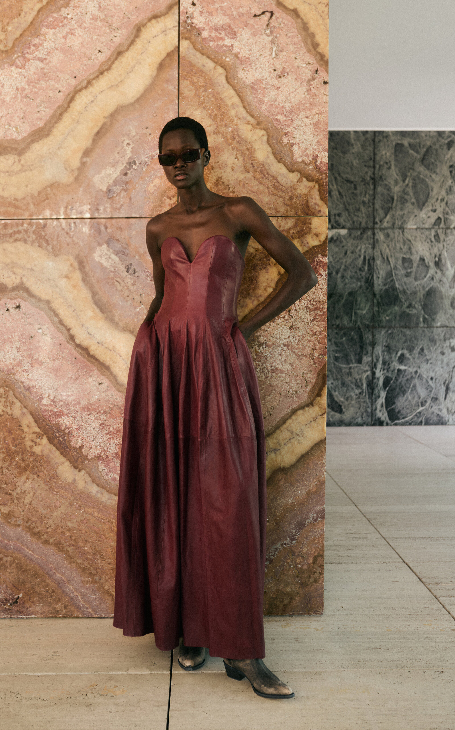 Carrington Bustier Lambskin Gown burgundy - 2