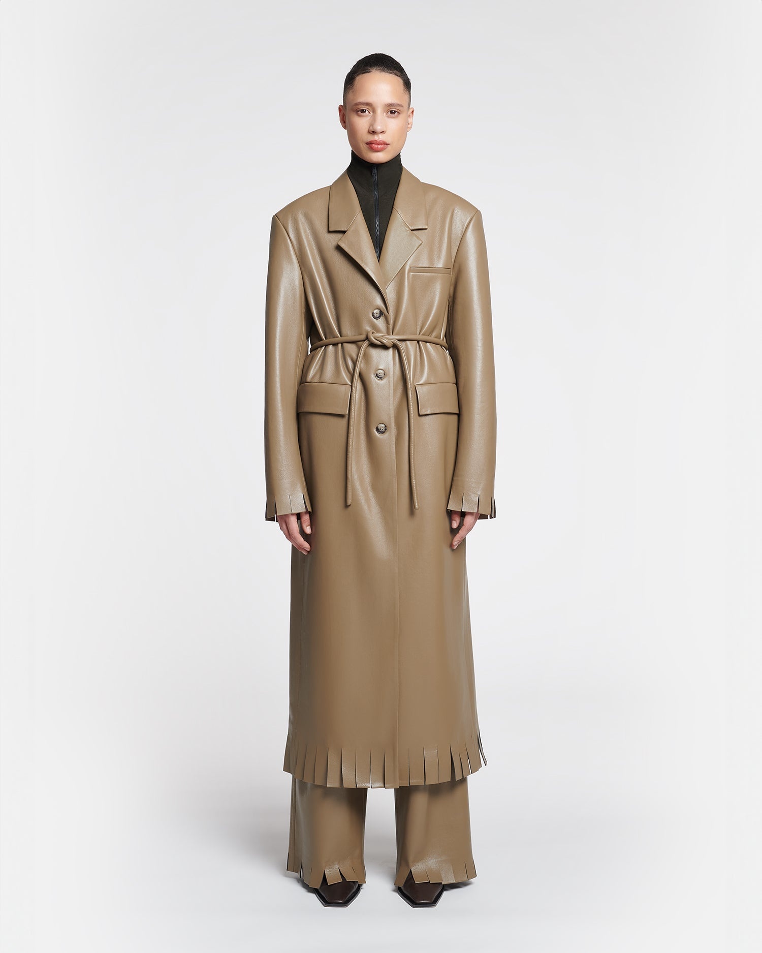Belted Regenerated Leather Coat - 2