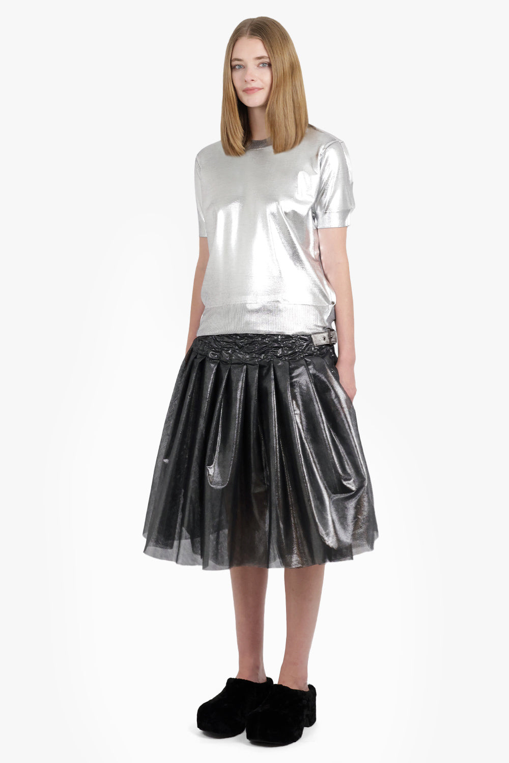 PRINT ROUND NECK S/S TOP | SILVER/GREY - 4