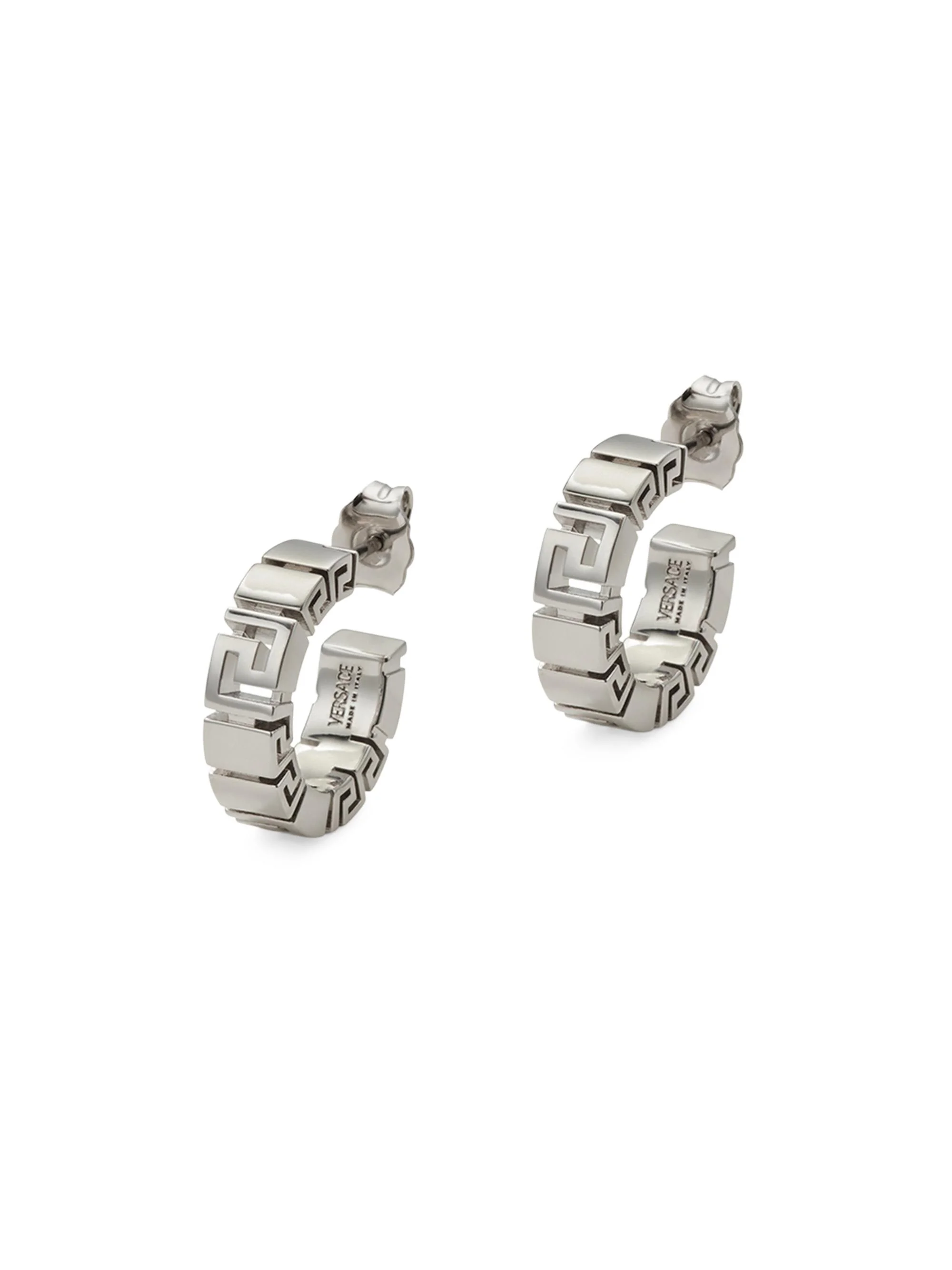 Women's Greca Metal Hoop Earrings - Palladium - 1