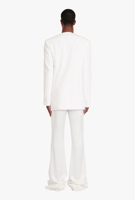 White satin kimono blazer with Balmain monogram - 3