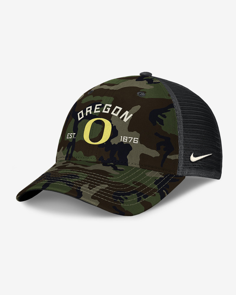 Oregon 2025 Military Appreciation Rise Men's Nike College Trucker Adjustable Hat 1