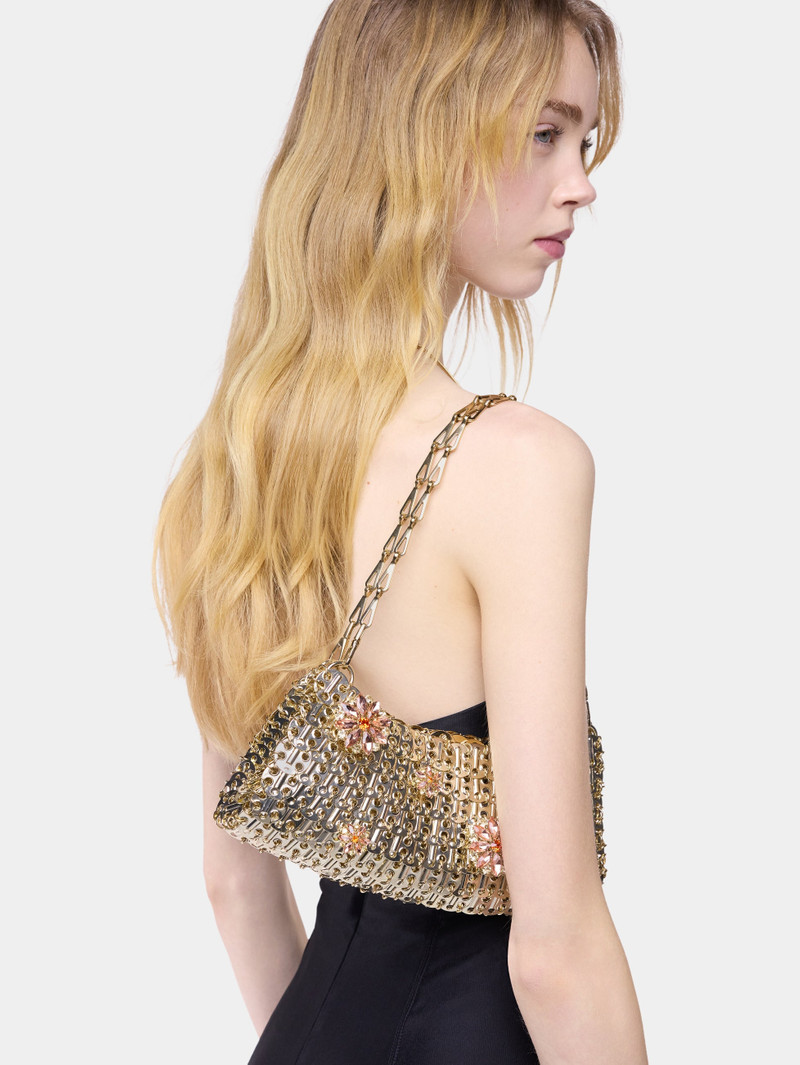 rabanne 1969 CLUTCH BAG IN GOLD METAL WITH PINK STRASS FLOWER DETAILS. outlook
