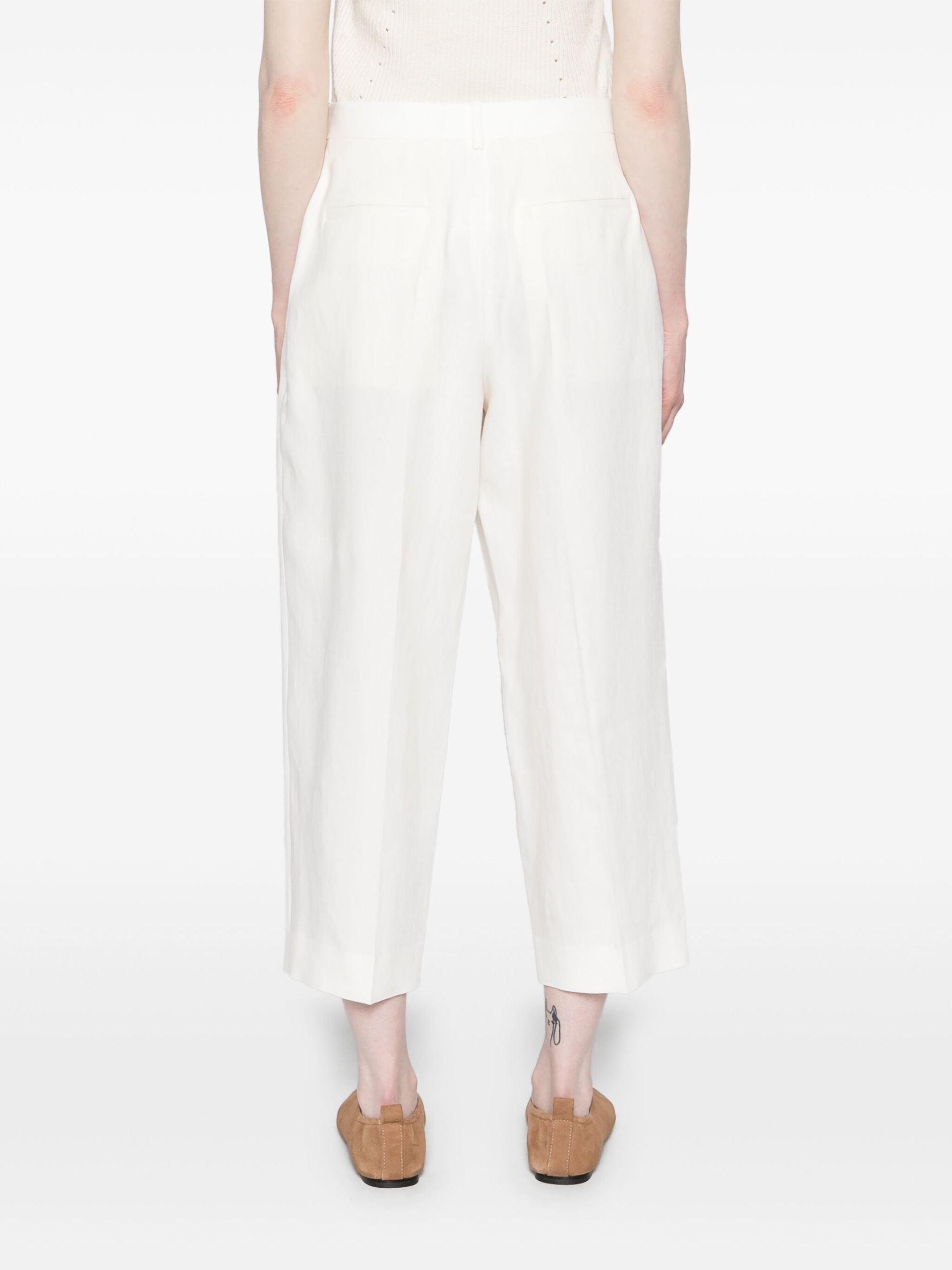 White Wide-Leg Linen Trousers - 4