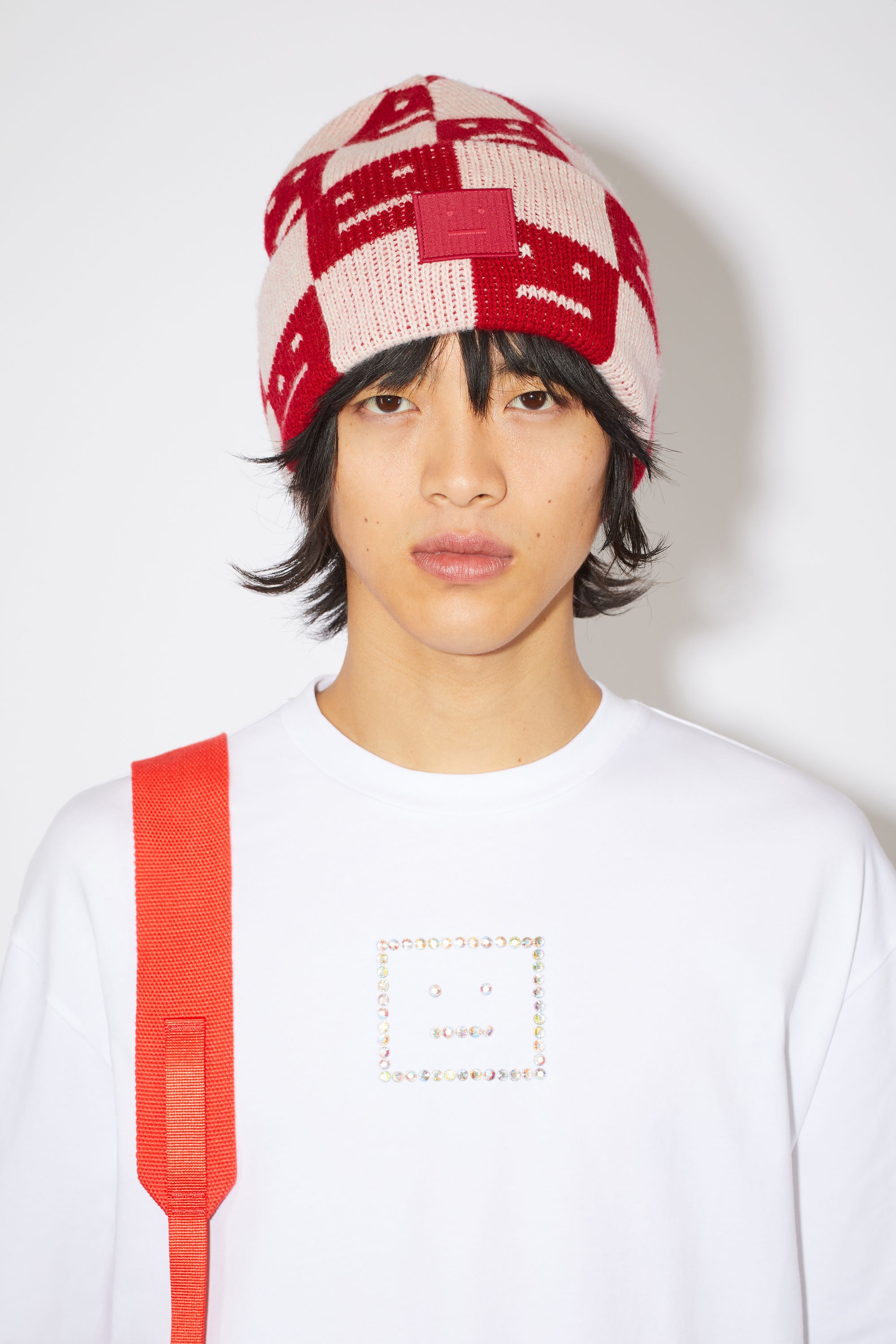 Jacquard knit beanie hat - Deep red/faded pink melange - 3