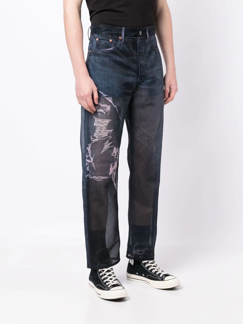 distressed-effect denim trousers - 3