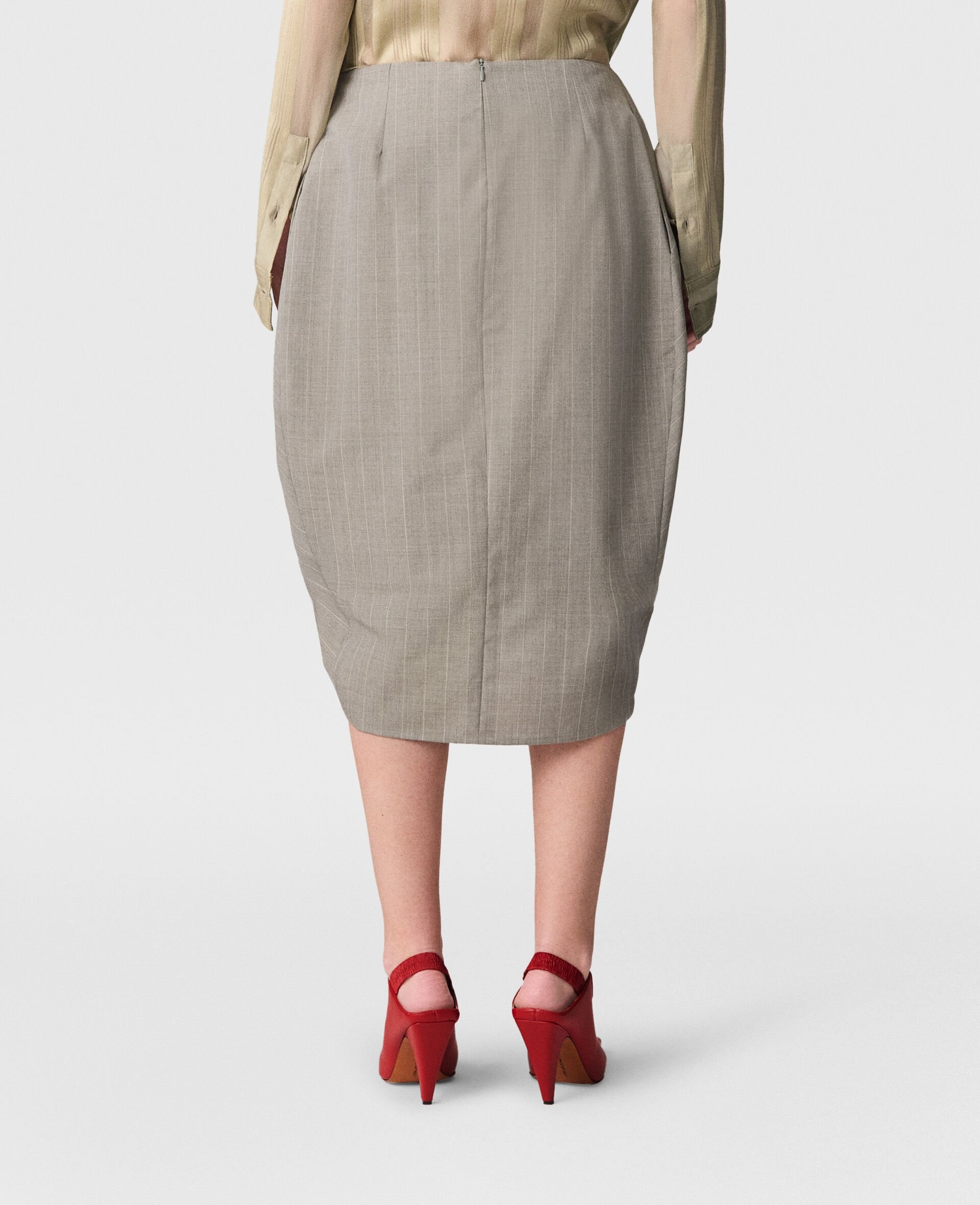 Ruched Wrapped Pinstripe Midi Skirt - 3