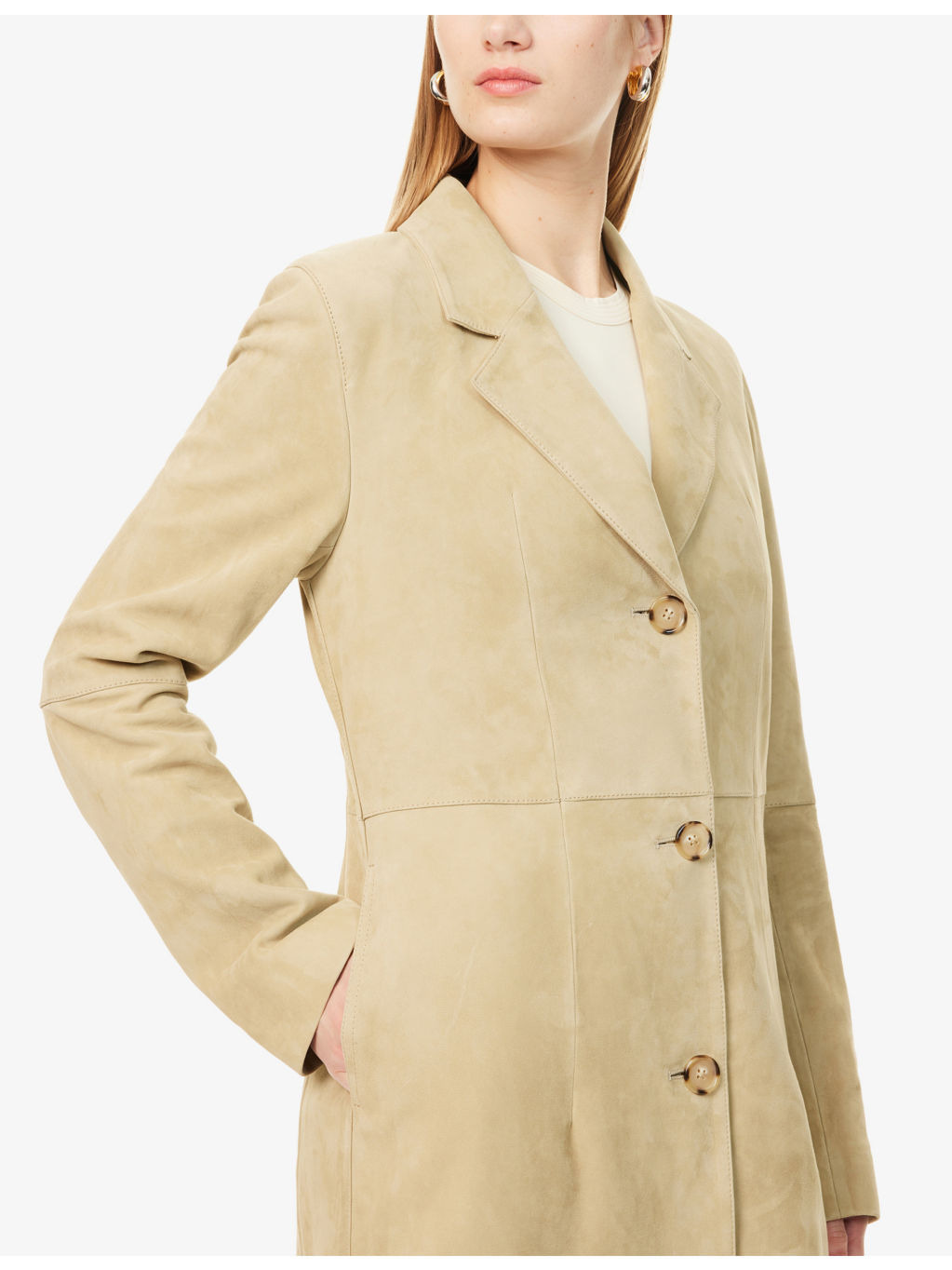 Notch-Lapels Two-Slip-Pockets Suede Coat - 5