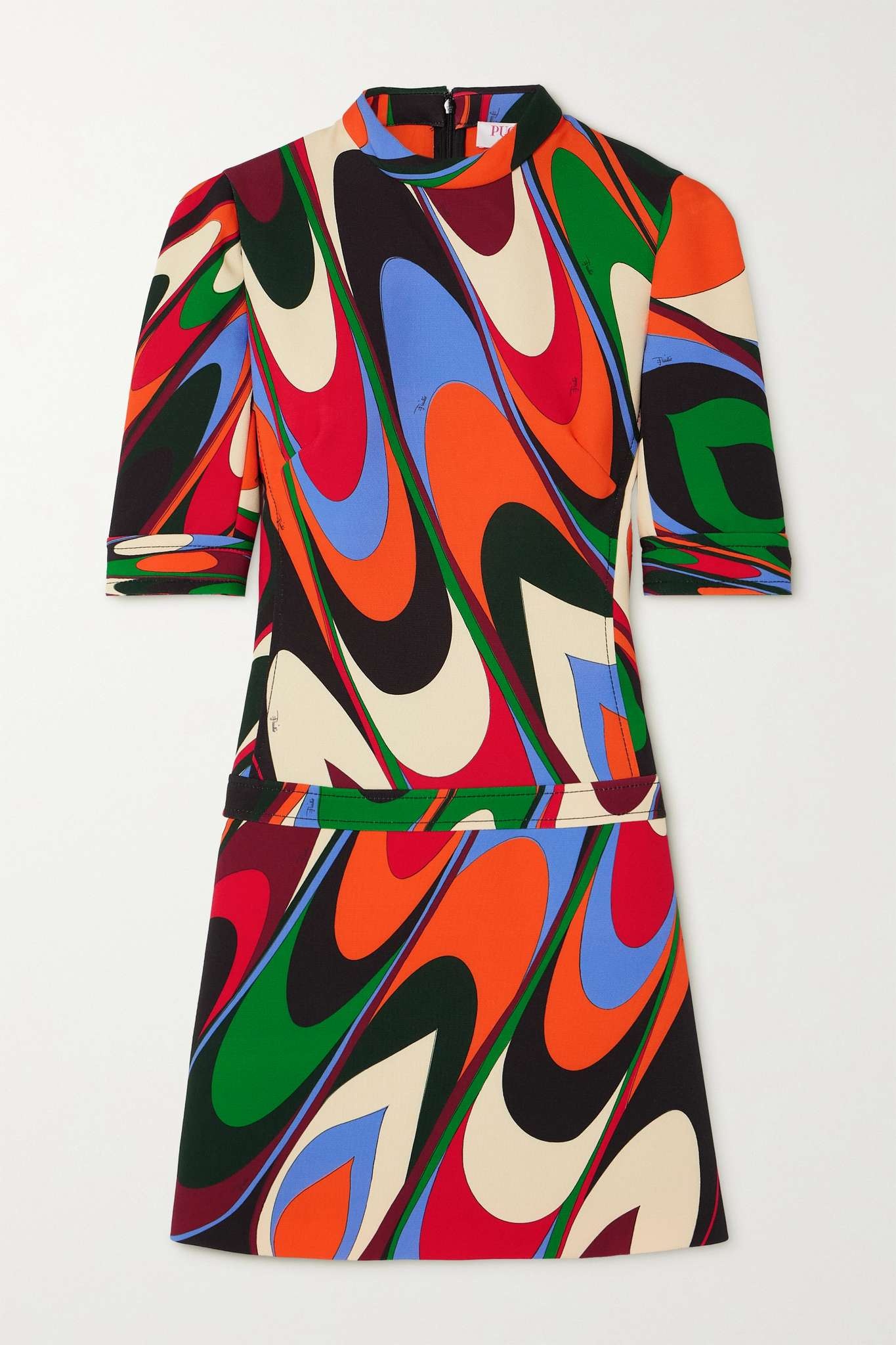 Printed crepe turtleneck mini dress - 1
